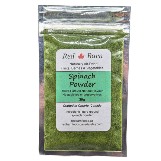 Packaged spinach powder from Red Barn on a white background