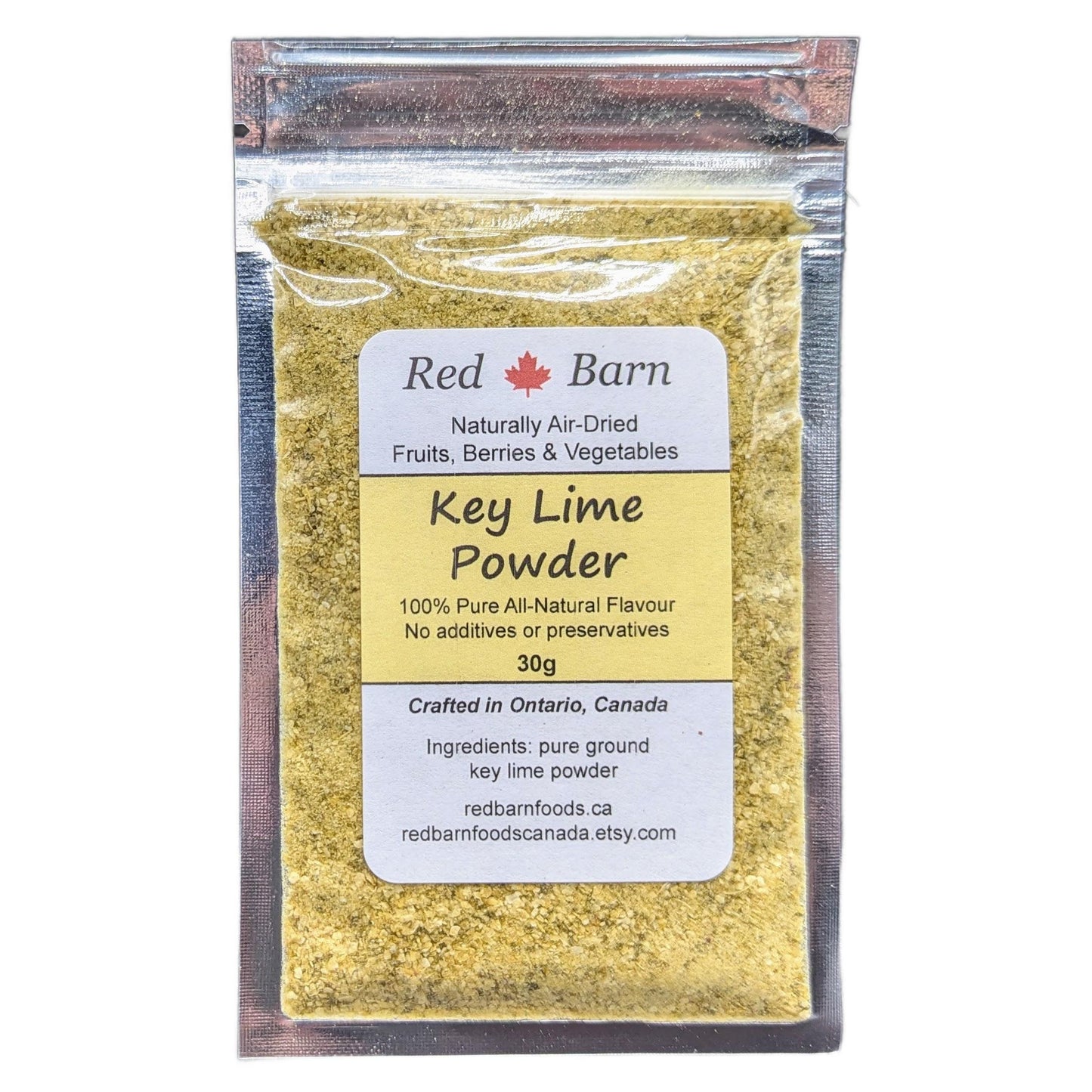 Pack of key lime powder with Red Barn label on a white background