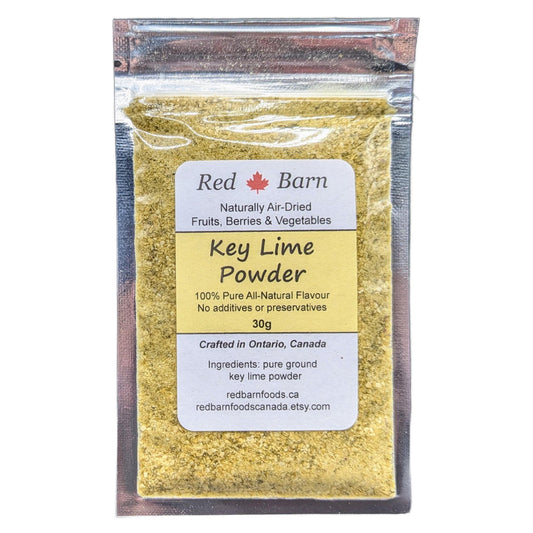 Pack of key lime powder with Red Barn label on a white background