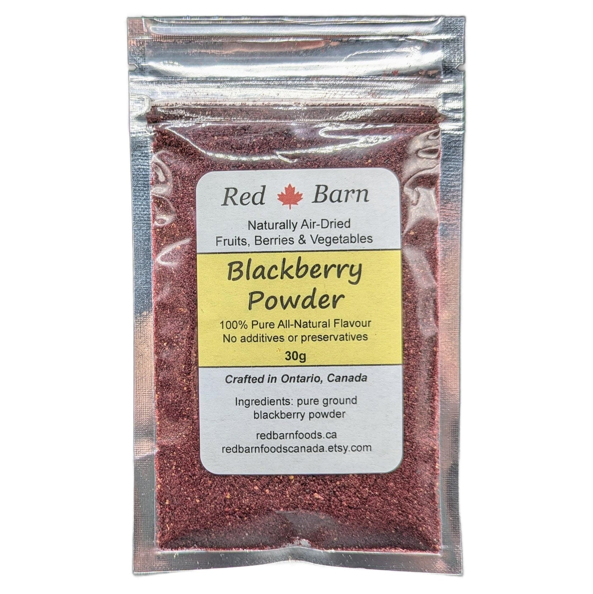 Package of Red Barn Blackberry Powder on a white background