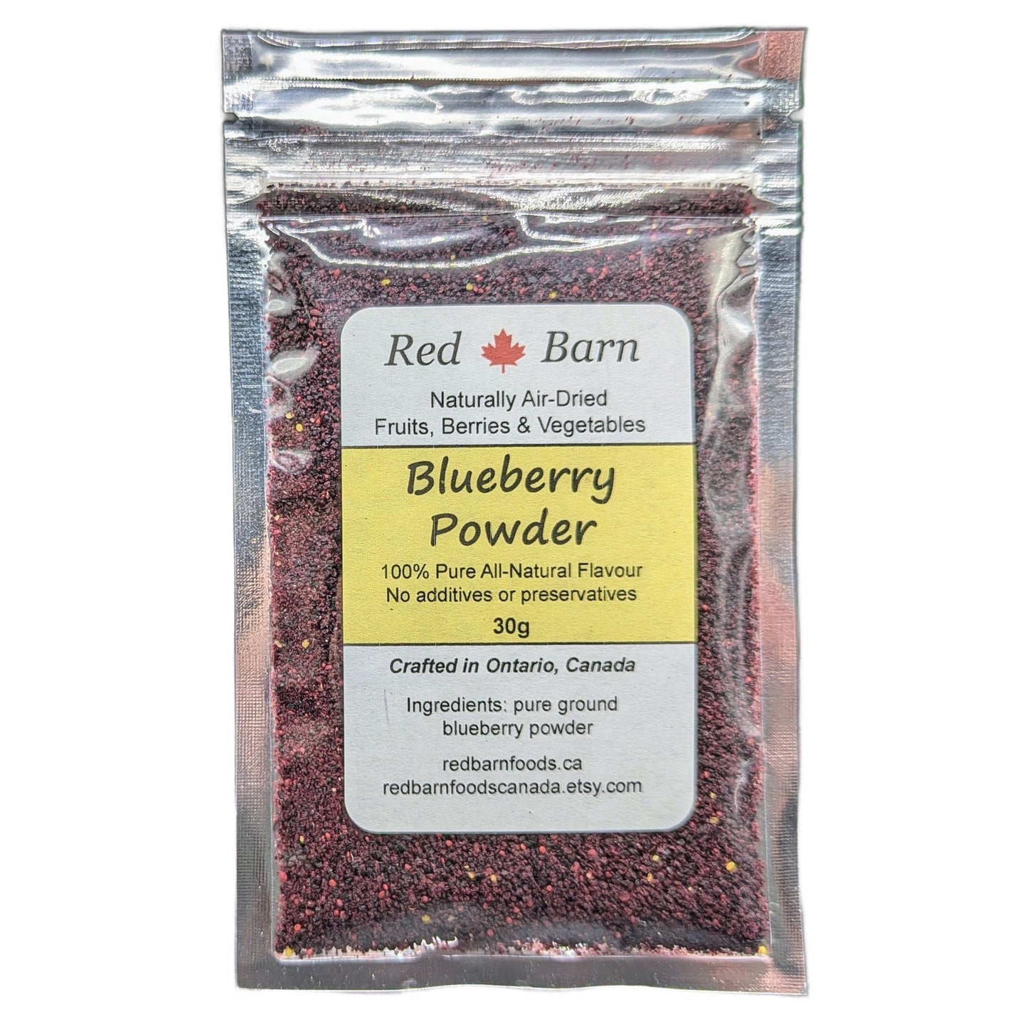Package of Red Barn Blueberry Powder on a white background