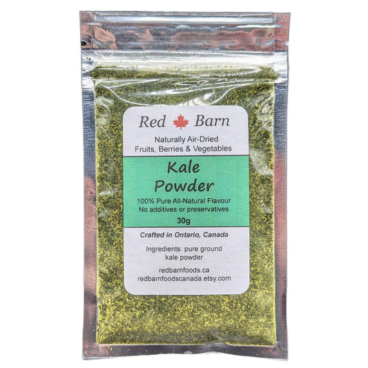 Package of Red Barn Kale Powder with label on a white background