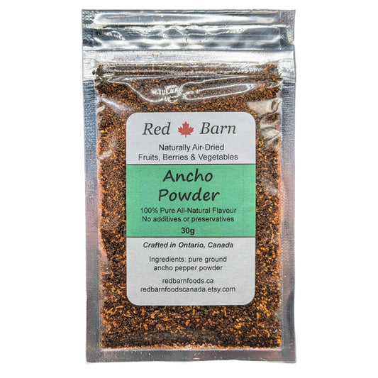 Package of Red Barn Ancho Powder on a white background